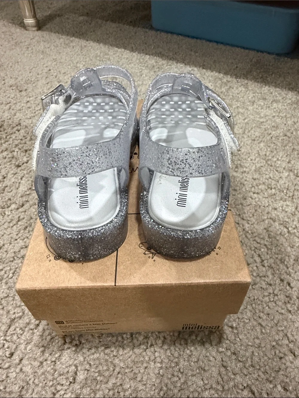 Mini Melissa Silver Glitter Jelly Sandals for Kids